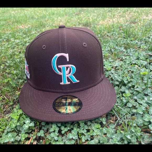 BROWN COLORADO ROCKIES W 1998 ALL STAR GAME PATCH PINK UV FITTED size:71/8 - Picture 1 of 2